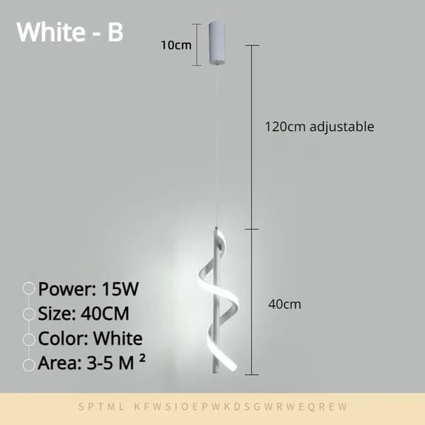 LED-krona, justerbar höjd, modern spiraldesign,Varmt ljus, Vit B