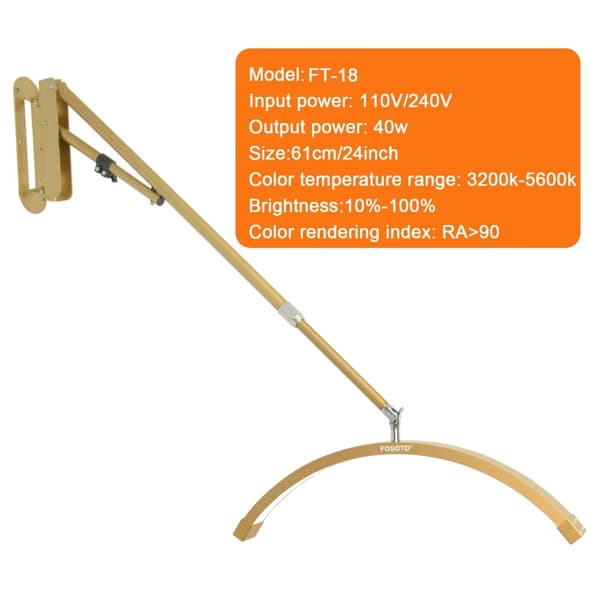 Vridelig vægmonteret lampe, justerbar lysstyrke, 3200K-5600K farvetemperatur,Guld