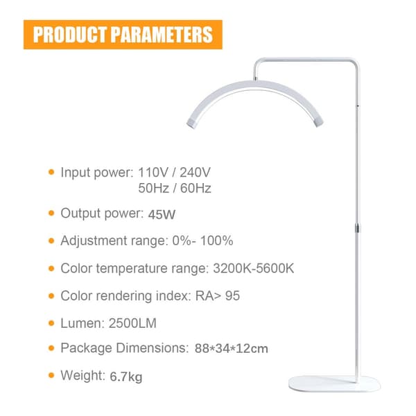 Fosoto Arc Fotolampa, 45W Utgång, Justerbar Färgtemperatur 3200K-5600K,Vit med diamant