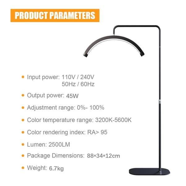 Fosoto Arc Fotolampe, 45W Udgang, Justerbar Farvetemperatur 3200K-5600K,Sort med diamant