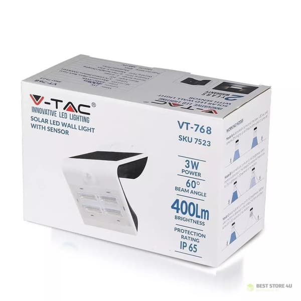 Solcellsprojektor 3W LED Vit+Svart V-TAC VT-768 4000K 400lm