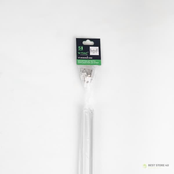 V-TAC Aluminiumprofil 2mb Anodiseret, Mælkefarvet, Til to 21,5 mm bånd VT-8108