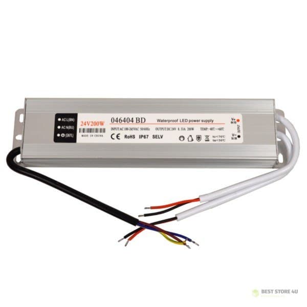 LED strømforsyning 24V 200W slank spænding IP67 aluminium