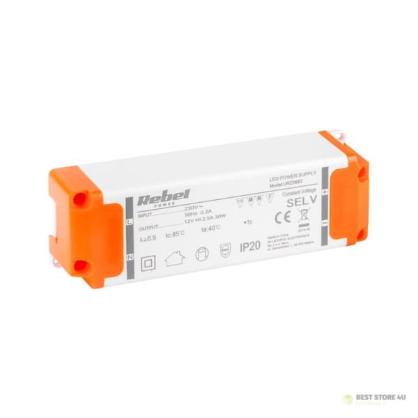 REBEL strømforsyning til LED-diodekæder 12V 2.5A (YSL36-1202500) 30W maks.