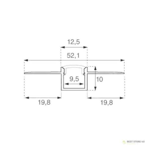 V-TAC Aluminiumprofil 2mb Anodiseret, Mælkefarvet, Til Pudsning 9,5mm VT-8102