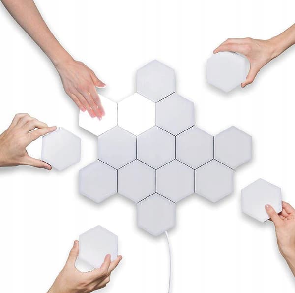 SÆT MED 8 LED VÆGLAMPER HEXAGON HEXAGON HVID TOUCH Quantum