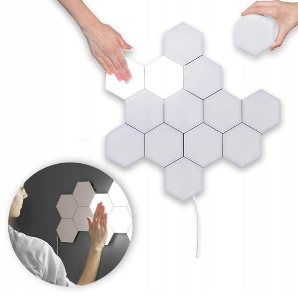 SÆT MED 8 LED VÆGLAMPER HEXAGON HEXAGON HVID TOUCH Quantum