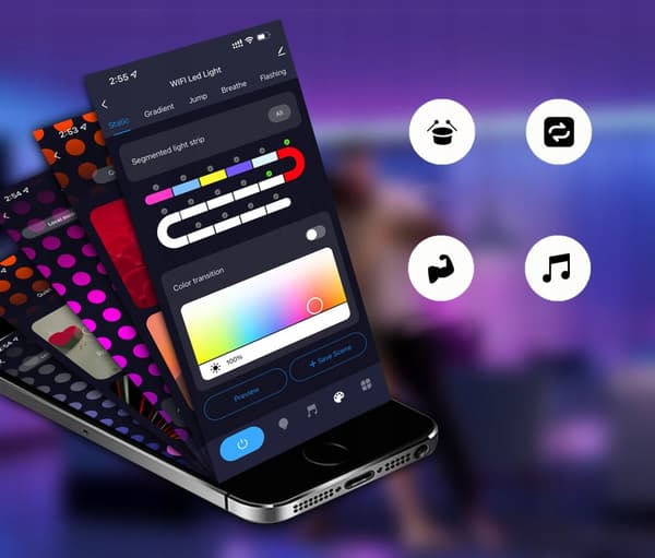 LED-STRIP Bluetooth Tuya 16 millioner FARVER FARVENUEFORMAT