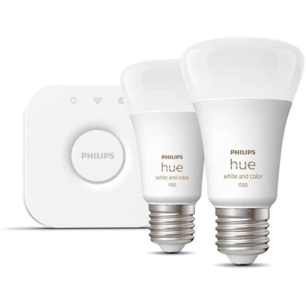 Philips Hue White and Color Ambiance, startsæt med 2 pærer E27, 75W, Bluetooth, fungerer med Alexa, Google og HomeKit