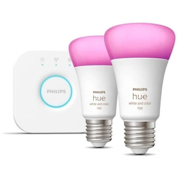 Philips Hue White and Color Ambiance, startsæt med 2 pærer E27, 75W, Bluetooth, fungerer med Alexa, Google og HomeKit