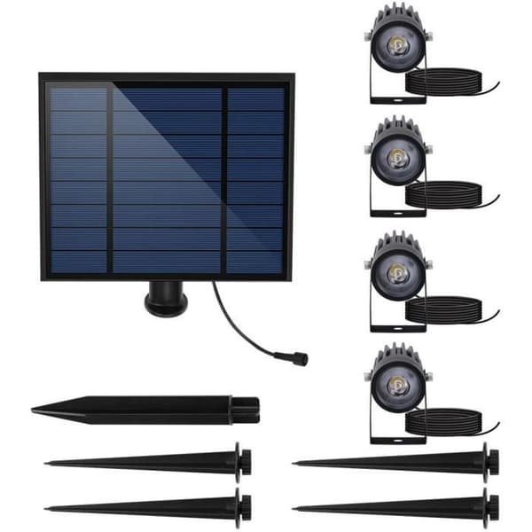 Fyra 4-i-1 solcellsspotlights att fästa eller klistra på - LUMISKY - ROUNDY - H27 cm - Kallvit LED