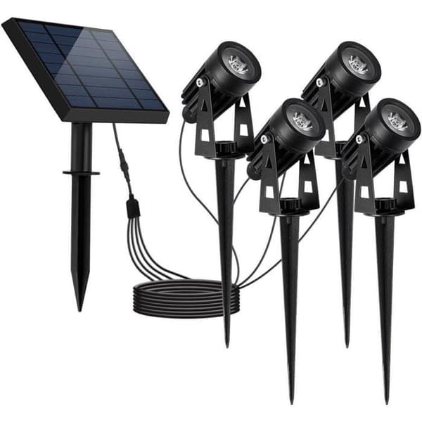 Fyra 4-i-1 solcellsspotlights att fästa eller klistra på - LUMISKY - ROUNDY - H27 cm - Kallvit LED