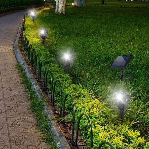 Fyra 4-i-1 solcellsspotlights att fästa eller klistra på - LUMISKY - ROUNDY - H27 cm - Kallvit LED