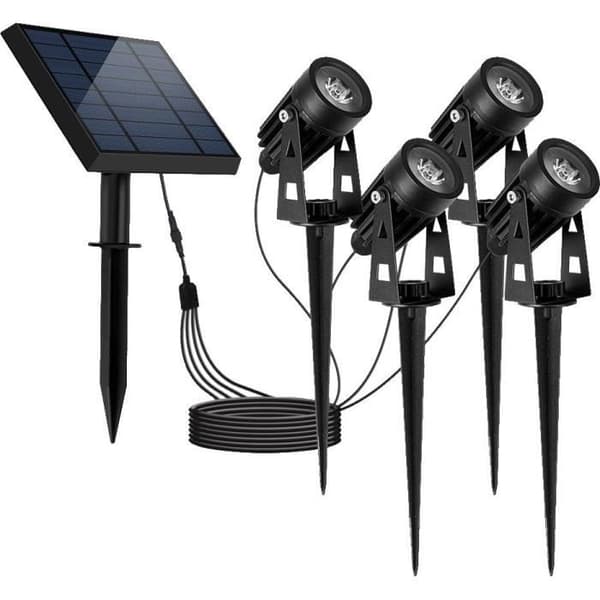 Fyra 4-i-1 solcellsspotlights att fästa eller klistra på - LUMISKY - ROUNDY - H27 cm - Kallvit LED