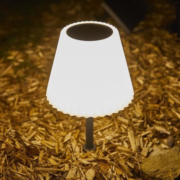 i 1 solcelledrevet bordlampe til plantning eller placering - LUMISKY - BOUFFANT - H62 cm - Dæmpbar hvid LED