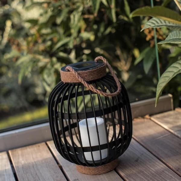 Koristeellinen aurinkokennolyhty - LUMISKY - FIDJY - K30 cm - Kynttiläefekti köysikahvalla - Lämmin valkoinen LED