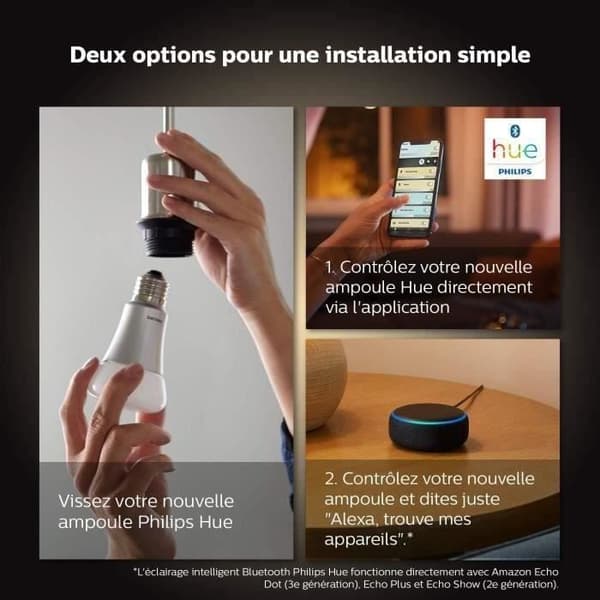 Philips Hue White Ambiance, E27 LED smart pære, 75W ækvivalent, 1100 lumen, Bluetooth-kompatibel, 2-pak