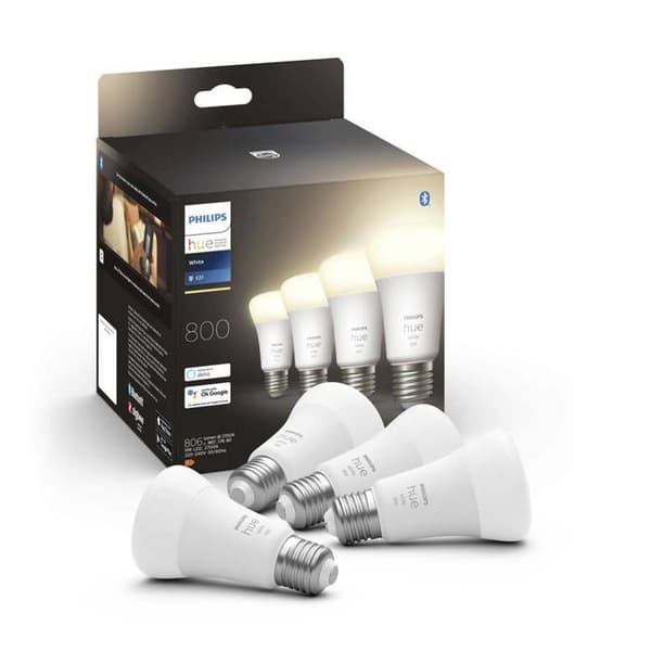 Philips Hue White, E27 ansluten LED-lampa, motsvarande 60 W, 800 lumen, Bluetooth-kompatibel, 4-pack
