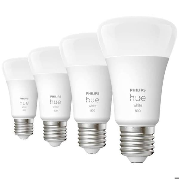 Philips Hue White, E27 ansluten LED-lampa, motsvarande 60 W, 800 lumen, Bluetooth-kompatibel, 4-pack