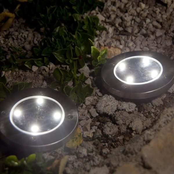 Sæt med 8 runde solcelleprojektører i rustfrit stål til indbygget eller indbygget installation - LUMISKY - DECKY - Kold hvid LED - Ø12 cm