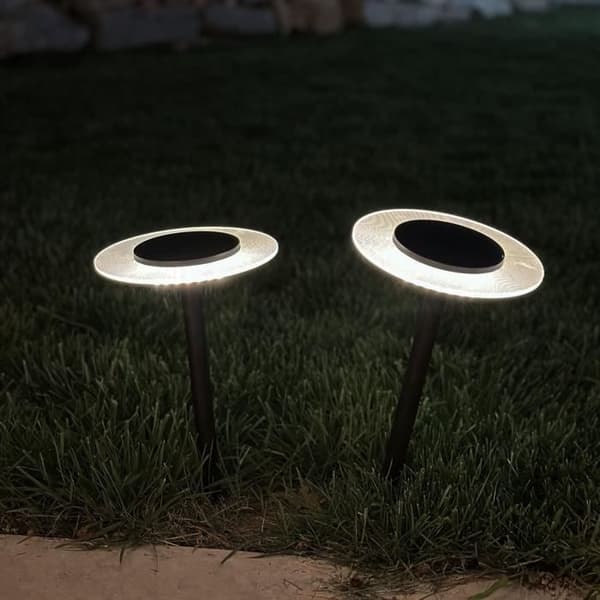 2 aurinkokennolla toimivan varren valosetti - LUMISKY - UFO - K35 cm - Lämmin valkoinen LED