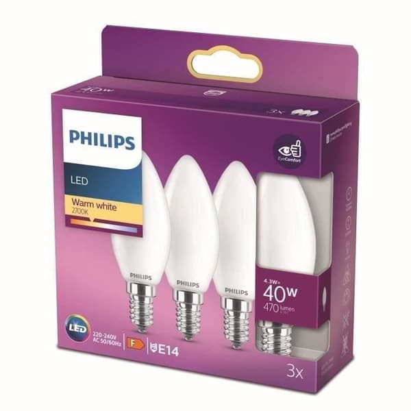 Philips, 3-pack E27 LED 40W-lampor, varmvit