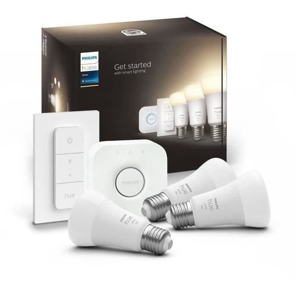 PHILIPS Hue White startpaket 9,5W smart LED-lampa - E27 x3 och Hue-fjärrkontroll