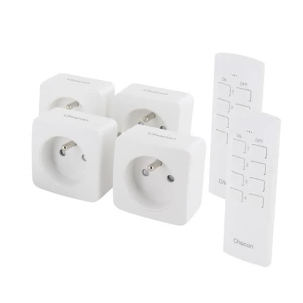 Chacon set med 4 miniuttag på/av och 2 fjärrkontroller (FR)