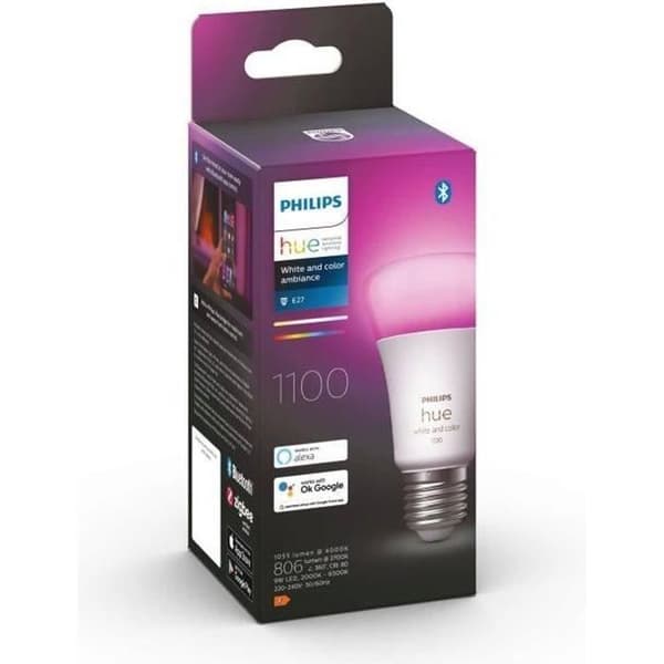 PHILIPS Hue White and Color Ambiance - Tilsluttet LED-pære 10W svarende til 75W - E27 Bluetooth x1