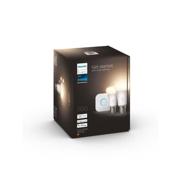 PHILIPS Hue White - Starterkit smart LED-pære - 9,5W - E27 - Pakke med 2