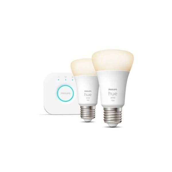 PHILIPS Hue White - Starterkit smart LED-pære - 9,5W - E27 - Pakke med 2