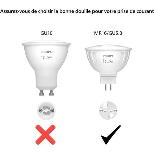 Tilsluttet lampe - PHILIPS HUE - MR16 - Hvidt lys - Bluetooth-kompatibel - Pakke med 2 - Fungerer med app og stemme
