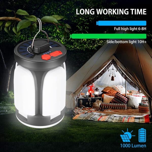 Bomclap 1200mAh LED solfyldt campinglanterne genopladelig via USB | 6 tilstande inkl. SOS | Vandafvisende IP64 | Transportabelt telt og udendørs lampe