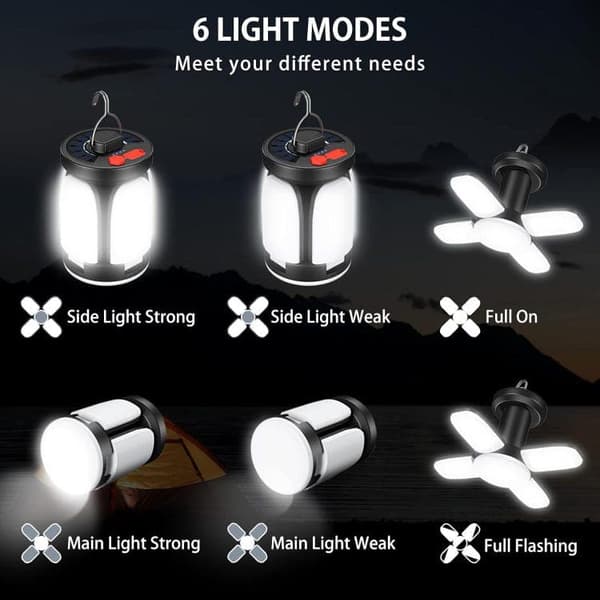 Bomclap 1200mAh LED solfyldt campinglanterne genopladelig via USB | 6 tilstande inkl. SOS | Vandafvisende IP64 | Transportabelt telt og udendørs lampe