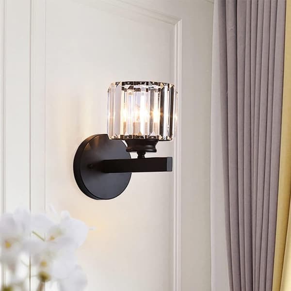 Bomclap Kristallvägglampa Modern Design, Dekorativ Belysning för Sovrum & Hall, Glaslampkäglor, Svart, E27 Fattning (utan lampa)