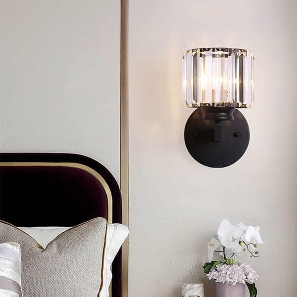 Bomclap Kristallvägglampa Modern Design, Dekorativ Belysning för Sovrum & Hall, Glaslampkäglor, Svart, E27 Fattning (utan lampa)