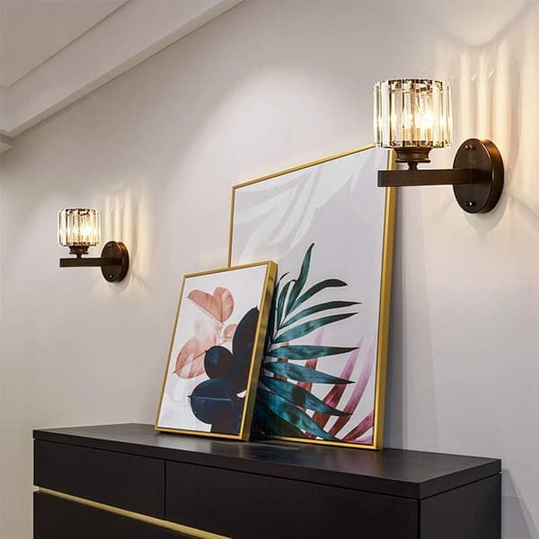 Bomclap Kristallvägglampa Modern Design, Dekorativ Belysning för Sovrum & Hall, Glaslampkäglor, Svart, E27 Fattning (utan lampa)
