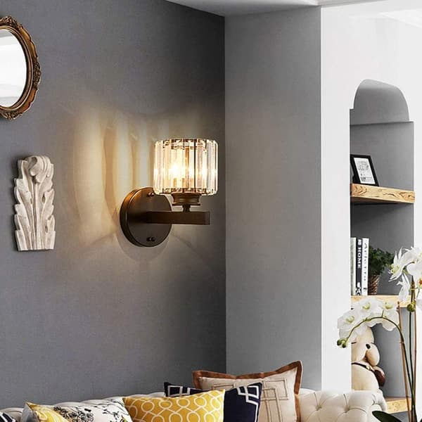Bomclap Kristallvägglampa Modern Design, Dekorativ Belysning för Sovrum & Hall, Glaslampkäglor, Svart, E27 Fattning (utan lampa)