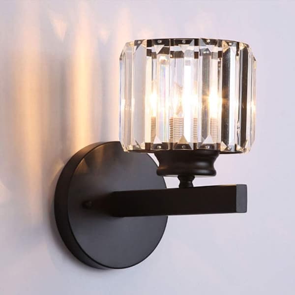 Bomclap Kristallvägglampa Modern Design, Dekorativ Belysning för Sovrum & Hall, Glaslampkäglor, Svart, E27 Fattning (utan lampa)