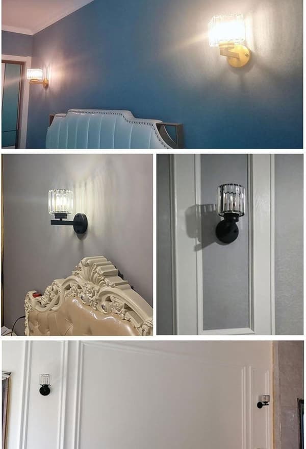 Bomclap sort krystal væglampe med trefarvet lys, moderne belysning til spejl og badeværelse, E27 armatur (lampe inkluderet)