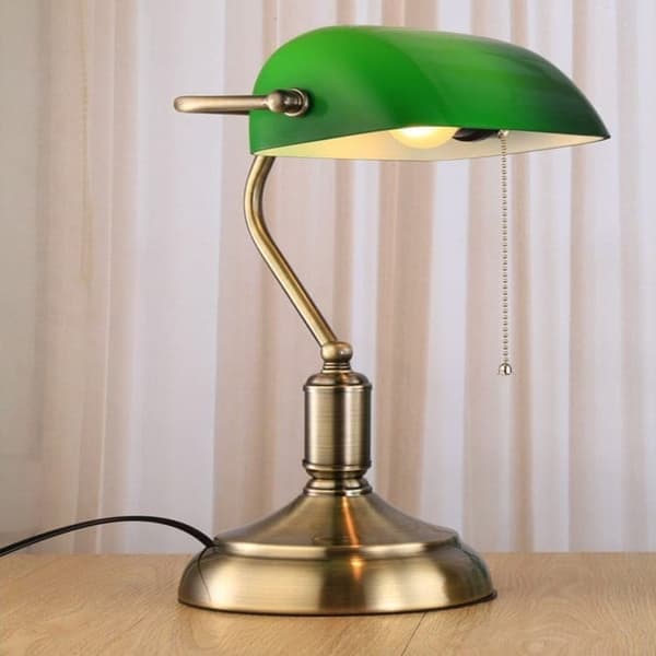 Bomclap Grøn Antik Bænklampe UL-godkendt, Messing Detaljer & Lynlås, E27 Bibliotekslampe til Kontor/Studierum