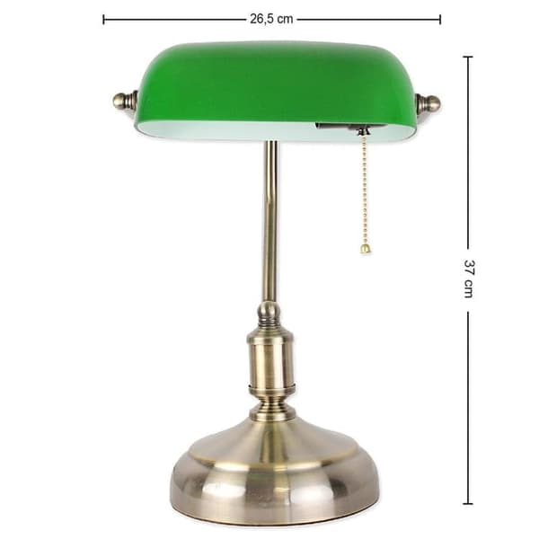 Bomclap Grøn Antik Bænklampe UL-godkendt, Messing Detaljer & Lynlås, E27 Bibliotekslampe til Kontor/Studierum