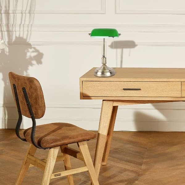 Bomclap Grøn Antik Bænklampe UL-godkendt, Messing Detaljer & Lynlås, E27 Bibliotekslampe til Kontor/Studierum