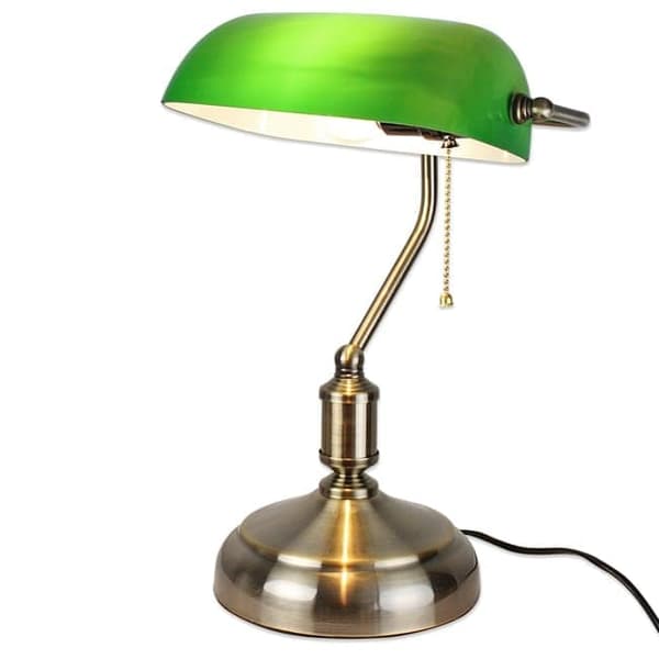 Bomclap Grøn Antik Bænklampe UL-godkendt, Messing Detaljer & Lynlås, E27 Bibliotekslampe til Kontor/Studierum