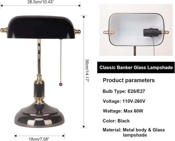 Bomclap Classic Bænklampe med Lynlås, Sort Isvaffel & Guld/Sort E27 Mount, Kontorbelysning til Klaver/Studierum