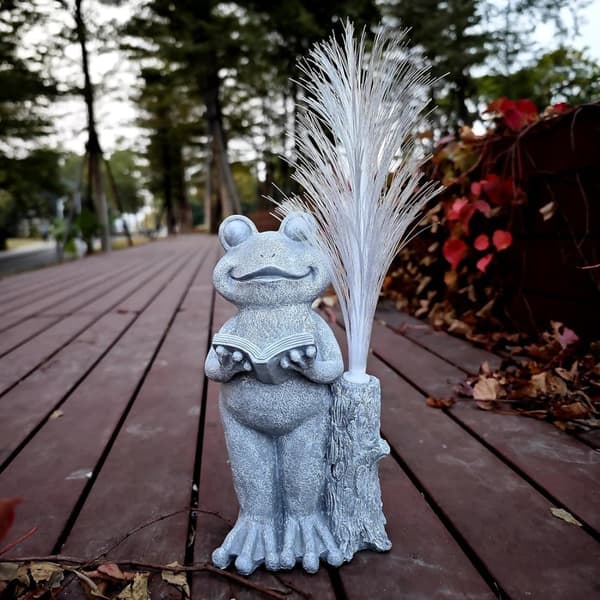 Bomclap frøer statue solcelle havedæksler, harpiksfrøer figurer og farveskiftende optisk fiber solbelysning, udendørs dekoration til altan