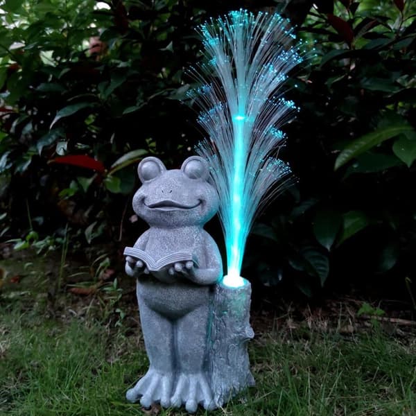 Bomclap frøer statue solcelle havedæksler, harpiksfrøer figurer og farveskiftende optisk fiber solbelysning, udendørs dekoration til altan