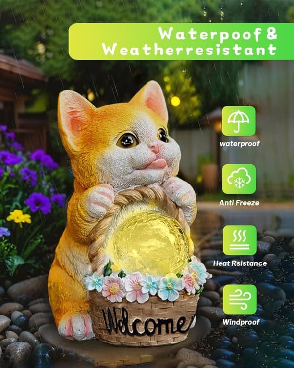 Bomclap Solar Garden Statue Udendørs Kat Statue Boligindretning, Solar Lights Udendørs Vandtæt, Havedekoration til Race, Terrasse, Altan, Have