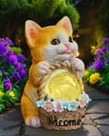Miniatyrbillede 7 af 9: Bomclap Solar Garden Statue Udendørs Kat Statue Boligindretning, Solar Lights Udendørs Vandtæt, Havedekoration til Race, Terrasse, Altan, Have