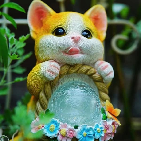 Bomclap Solar Garden Statue Udendørs Kat Statue Boligindretning, Solar Lights Udendørs Vandtæt, Havedekoration til Race, Terrasse, Altan, Have
